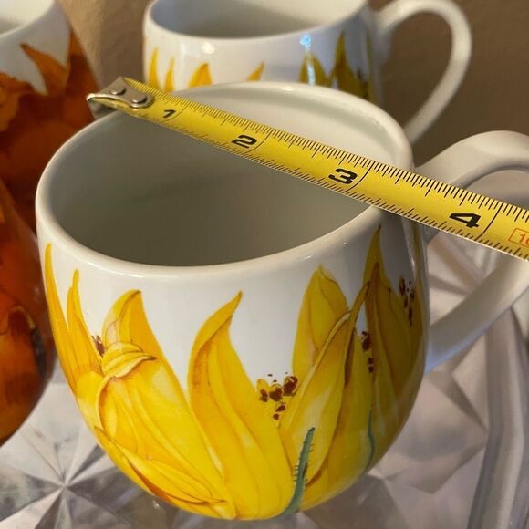 Konitz Sunflower and Orange Poppy Ceramic Mugs set of 4 - Picture 13 of 16